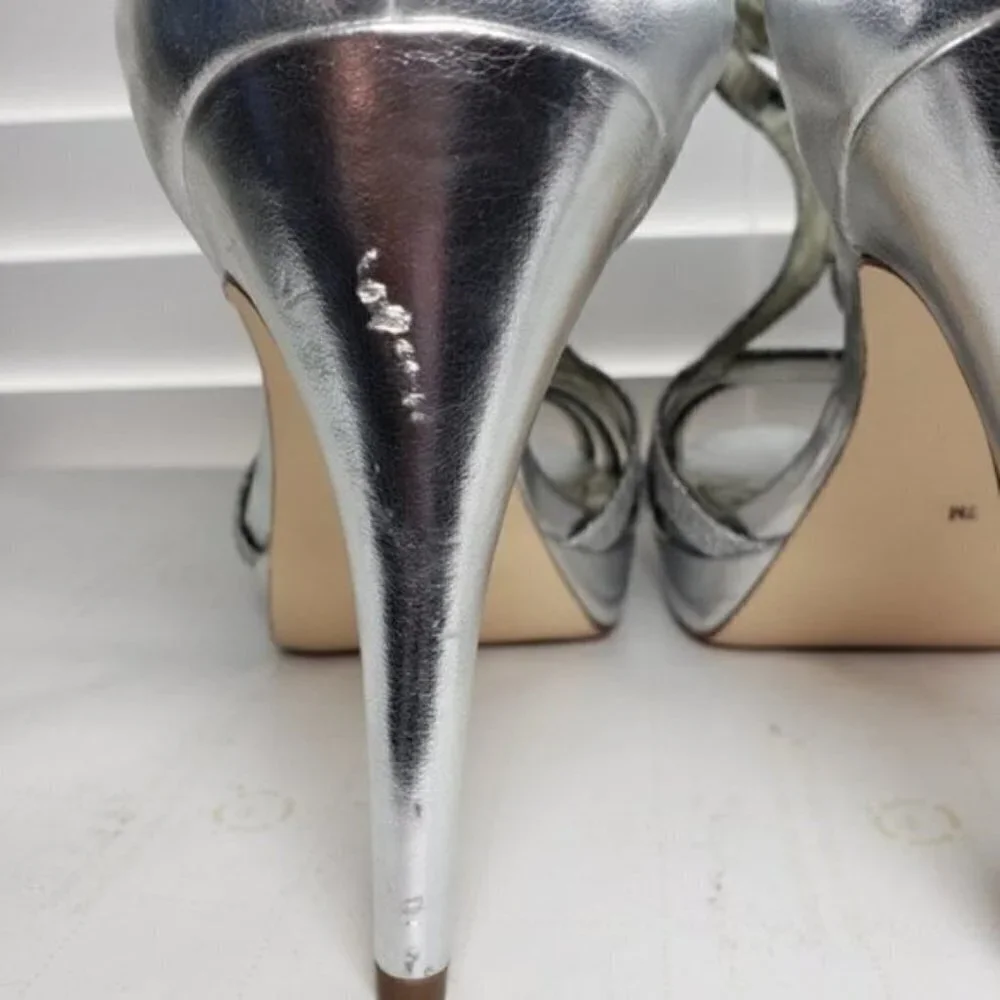 Alfani TACY Silver Open Toe Slip-On Zip Heels